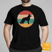 German Shepherd Dog Themed Clothes & Attire - Gifts for GSD Dog Lovers - Canine Tee Shirts & Outfit For Humans - 80s Retro Vibe T-Shirt - Black, Plus Size