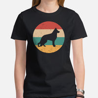 German Shepherd Dog Themed Clothes & Attire - Gifts for GSD Dog Lovers - Canine Tee Shirts & Outfit For Humans - 80s Retro Vibe T-Shirt - Black, Women