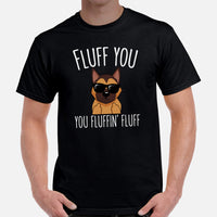 German Shepherd Dog Themed Clothes & Attire - Gifts for GSD G9 Dog Lovers - Funny Canine Tee Shirts For Humans - Fluff You T-Shirt - Black, Men