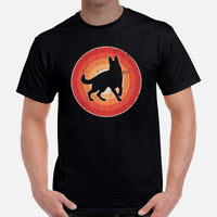 German Shepherd Dog Themed Clothes & Attire - Gifts for GSD K9 Dog Lovers - Canine Tee Shirts For Humans - 80s Retro Sunset T-Shirt - Black, Men