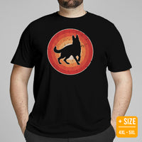 German Shepherd Dog Themed Clothes & Attire - Gifts for GSD K9 Dog Lovers - Canine Tee Shirts For Humans - 80s Retro Sunset T-Shirt - Black, Plus Size