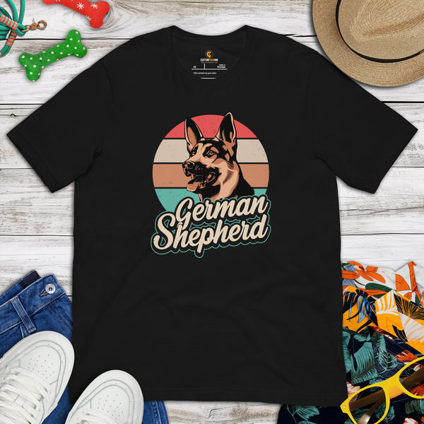 German Shepherd Dog Themed Clothes, Attire - Gifts for GSD K9 Dog Lovers - Canine Tee Shirts For Humans - Retro German Shepherd T-Shirt - Black