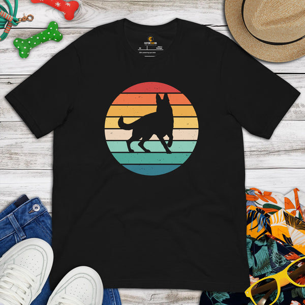 German Shepherd Dog Themed Clothes & Attire - Gifts for GSD K9 Dog Lovers - Canine Tee Shirts For Humans - Retro GSD Inspired T-Shirt - Black