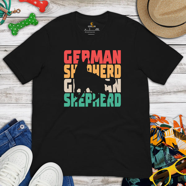 German Shepherd Dog Themed Clothes & Attire - Gifts for GSD K9 Dog Lovers - Canine Tee Shirts & Outfit For Humans - Retro GSD T-Shirt - Black