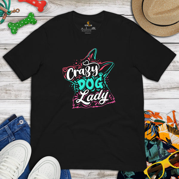 German Shepherd Dog Themed Clothes & Attire - Gifts for GSD K9 Dog Lovers - Funny Canine Tee Shirts For Humans - Crazy Dog Lady T-Shirt - Black