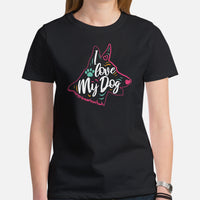 German Shepherd Dog Themed Clothes & Attire - Gifts for GSD K9 Dog Lovers - Funny Canine Tee Shirts For Humans - I Love My Dog T-Shirt - Black, Women