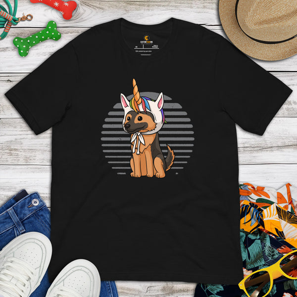 German Shepherd Dog Themed Clothes - Cute Unicorn Costume T-Shirt - Gifts for GSD K9 Dog Lovers - Funny Canine Tee Shirts For Humans - Black