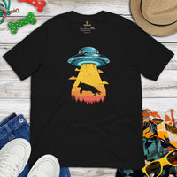German Shepherd Dog Themed Clothes - Gifts for Astronomy & GSD Dog Lovers - Funny Canine Tee Shirts For Humans - Alien Abduction Shirt - Black