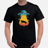 German Shepherd Dog Themed Clothes - Gifts for Astronomy & GSD Dog Lovers - Funny Canine Tee Shirts For Humans - Alien Abduction Shirt - Black, Men
