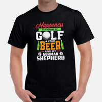 German Shepherd Dog Themed Clothes - Gifts for Beer & GSD K9 Dog Lovers - Happiness Is A Round Of Golf, A Cold Beer And My GSD T-Shirt - Black, Men