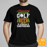 German Shepherd Dog Themed Clothes - Gifts for Beer & GSD K9 Dog Lovers - Happiness Is A Round Of Golf, A Cold Beer And My GSD T-Shirt - Black, Plus Size