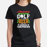 German Shepherd Dog Themed Clothes - Gifts for Beer & GSD K9 Dog Lovers - Happiness Is A Round Of Golf, A Cold Beer And My GSD T-Shirt - Black, Women