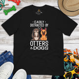 German Shepherd Dog Themed Clothes - Gifts for Dog Lovers - Canine Tee Shirts For Humans - Easily Distracted By Dogs & Otters T-Shirt - Black