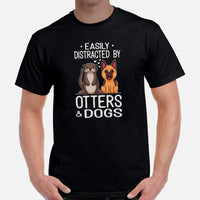 German Shepherd Dog Themed Clothes - Gifts for Dog Lovers - Canine Tee Shirts For Humans - Easily Distracted By Dogs & Otters T-Shirt - Black, Men