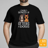 German Shepherd Dog Themed Clothes - Gifts for Dog Lovers - Canine Tee Shirts For Humans - Easily Distracted By Dogs & Otters T-Shirt - Black, Plus Size