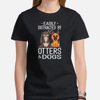 German Shepherd Dog Themed Clothes - Gifts for Dog Lovers - Canine Tee Shirts For Humans - Easily Distracted By Dogs & Otters T-Shirt - Black, Women