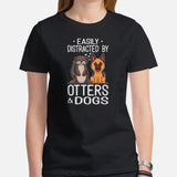 German Shepherd Dog Themed Clothes - Gifts for Dog Lovers - Canine Tee Shirts For Humans - Easily Distracted By Dogs & Otters T-Shirt - Black, Women