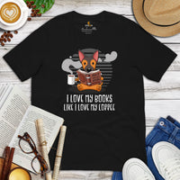 German Shepherd Dog Themed Clothes - Gifts for Dog Lovers - Canine Tee Shirts For Humans - I Love My Books Like I Love My Coffee Shirt - Black