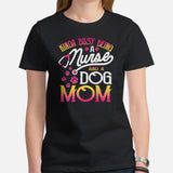 German Shepherd Dog Themed Clothes - Gifts for Dog Moms - Canine Tee Shirts For Humans - Kinda Busy Being A Nurse And A Dog Mom T-Shirt - Black, Women