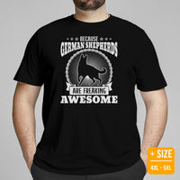 German Shepherd Dog Themed Clothes - Gifts for G9 Dog Lovers - Canine Tee Shirts For Humans - Because GSD Are Freaking Awesome T-Shirt - Black, Plus Size