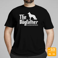 German Shepherd Dog Themed Clothes - Gifts for GSD Dog Dads & Lovers - Canine Tee Shirts For Humans - The Dogfather Of GSDs T-Shirt - Black, Plus Size