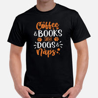 German Shepherd Dog Themed Clothes - Gifts for GSD Dog Lovers - Canine Tee Shirts For Humans - Coffee, Books And Dogs And Naps T-Shirt - Black, Men