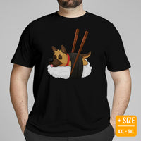 German Shepherd Dog Themed Clothes - Gifts for GSD Dog Moms, Dads & Lovers - Canine Tee Shirts For Humans - Cute Nigiri Sushi T-Shirt - Black, Plus Size