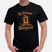 German Shepherd Dog Themed Clothes - Gifts for GSD Dog Moms, Dads & Lovers - Canine Tee Shirts For Humans - My Patronus Is A GSD Shirt - Black, Men