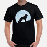 German Shepherd Dog Themed Clothes - Gifts for GSD Dog Moms, Dads & Lovers - Funny Canine Tee Shirts For Humans - Over The Moon T-Shirt - Black, Men