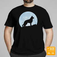 German Shepherd Dog Themed Clothes - Gifts for GSD Dog Moms, Dads & Lovers - Funny Canine Tee Shirts For Humans - Over The Moon T-Shirt - Black, Plus Size