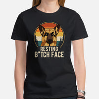 German Shepherd Dog Themed Clothes - Gifts for GSD Dog Moms, Dads & Lovers - Funny Canine Tee Shirts For Humans - Resting Face T-Shirt - Black, Women