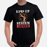German Shepherd Dog Themed Clothes - Gifts for GSD G9 Dog Lovers - Funny Canine Tee Shirts For Humans - Ears Up, System Armed T-Shirt - Black, Men
