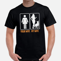 German Shepherd Dog Themed Clothes - Gifts for GSD K9 Dog Dads & Lovers - Canine Tee Shirts For Humans - Your Wife vs My Wife T-Shirt - Black, Men