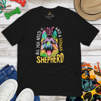 German Shepherd Dog Themed Clothes - Gifts for GSD K9 Dog Lovers - Canine Tee Shirts For Humans - All You Need Is Love & A GSD T-Shirt - Black