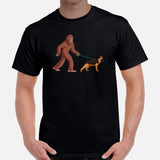 German Shepherd Dog Themed Clothes - Gifts for GSD K9 Dog Lovers - Canine Tee Shirts For Humans - Cute Bigfoot Walking A Dog T-Shirt - Black, Men