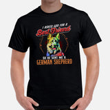 German Shepherd Dog Themed Clothes - Gifts for GSD K9 Dog Lovers - Canine Tee Shirts For Humans - I Asked God For A Best Friend T-Shirt - Black, Men