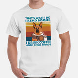 German Shepherd Dog Themed Clothes - Gifts for GSD K9 Dog Lovers - Canine Tee Shirts For Humans - I Read Books & Drink Coffee T-Shirt - White, Men