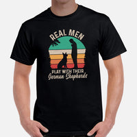German Shepherd Dog Themed Clothes - Gifts for GSD K9 Dog Lovers - Canine Tee Shirts For Humans - Real Men Play With Their GSDs T-Shirt - Black, Men