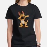 German Shepherd Dog Themed Clothes - Gifts for GSD K9 Dog Lovers - Funny Canine Tee Shirts For Humans - Cute Puppy Dabbing T-Shirt - Black, Women