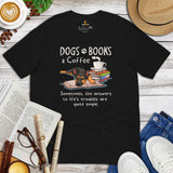 German Shepherd Dog Themed Clothes - Gifts for GSD K9 Dog Lovers - Funny Canine Tee Shirts For Humans - Dogs, Books And Coffee T-Shirt - Black