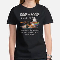 German Shepherd Dog Themed Clothes - Gifts for GSD K9 Dog Lovers - Funny Canine Tee Shirts For Humans - Dogs, Books And Coffee T-Shirt - Black, Women