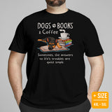 German Shepherd Dog Themed Clothes - Gifts for GSD K9 Dog Lovers - Funny Canine Tee Shirts For Humans - Dogs, Books And Coffee T-Shirt - Black, Plus Size