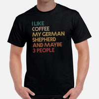 German Shepherd Dog Themed Clothes - Gifts for GSD K9 Dog Lovers - Funny Canine Tee Shirts For Humans - I Like Coffee & My GSD T-Shirt - Black, Men