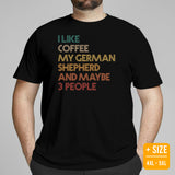 German Shepherd Dog Themed Clothes - Gifts for GSD K9 Dog Lovers - Funny Canine Tee Shirts For Humans - I Like Coffee & My GSD T-Shirt - Black, Plus Size