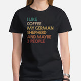 German Shepherd Dog Themed Clothes - Gifts for GSD K9 Dog Lovers - Funny Canine Tee Shirts For Humans - I Like Coffee & My GSD T-Shirt - Black, Women