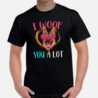 German Shepherd Dog Themed Clothes - Gifts for GSD K9 Dog Lovers - Funny Canine Tee Shirts For Humans - I Woof You A Lot T-Shirt - Black, Men