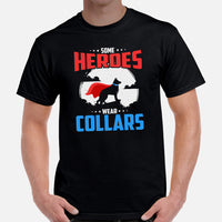 German Shepherd Dog Themed Clothes - Gifts for GSD K9 Dog Lovers - Funny Canine Tee Shirts For Humans - Some Heroes Wear Collars Shirt - Black, Men