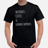 German Shepherd Dog Themed Clothes - Gifts for GSD K9 Dog Lovers - Funny Canine Tee Shirts For Humans - Weekends, Coffee & GSDs T-Shirt - Black, Men