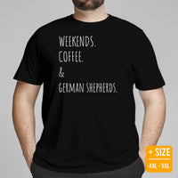 German Shepherd Dog Themed Clothes - Gifts for GSD K9 Dog Lovers - Funny Canine Tee Shirts For Humans - Weekends, Coffee & GSDs T-Shirt - Black, Plus Size