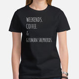 German Shepherd Dog Themed Clothes - Gifts for GSD K9 Dog Lovers - Funny Canine Tee Shirts For Humans - Weekends, Coffee & GSDs T-Shirt - Black, Women